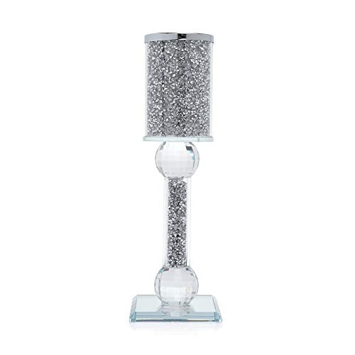 London Boutique Lifestyle crystal candle holder with a square base filled with sparkling crushed diamonds, elegant and luxurious.