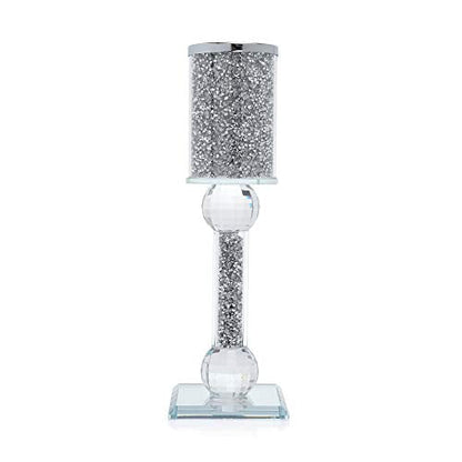 London Boutique Lifestyle crystal candle holder with a square base filled with sparkling crushed diamonds, elegant and luxurious.