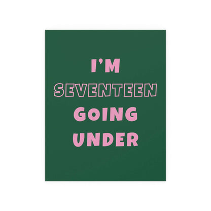 Sam Fender Seventeen Going Under poster featuring green and pink design, printed by Glow On Prints, with vibrant, eye-catching artwork.