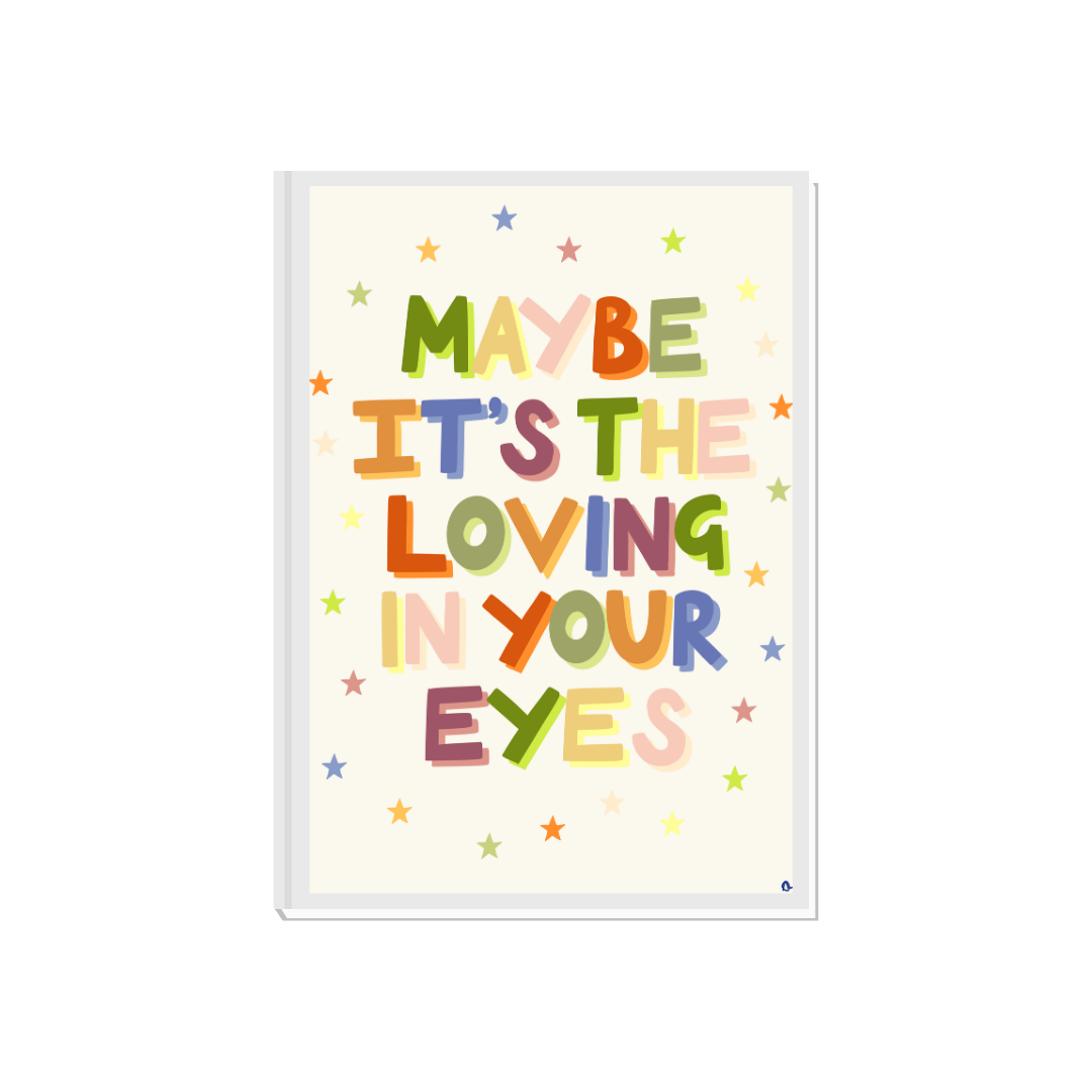 Colorful Olivia Dean quote music print wall art titled "Loving In Your Eyes" by Peak Prints, featuring vibrant musical and lyric design.