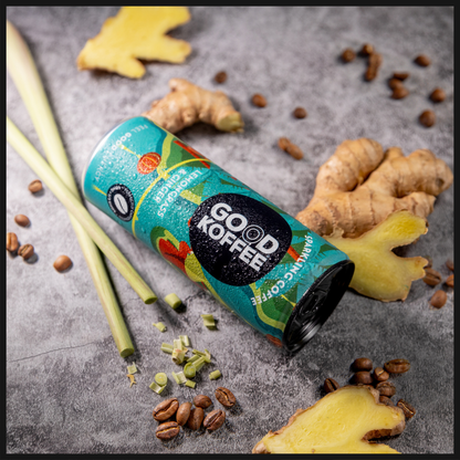 Six-pack of GOOD KOFFEE sparkling coffee mixed flavors, featuring colorful cans in a variety of sparkling coffee drinks.