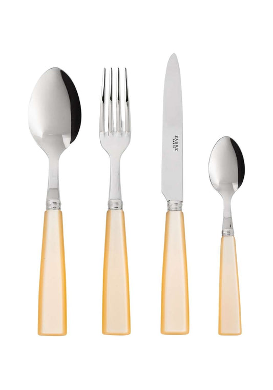 Casa by Josephine Jenno 4-piece pearl cutlery set including fork, knife, spoon, and teaspoon with elegant pearl accents.