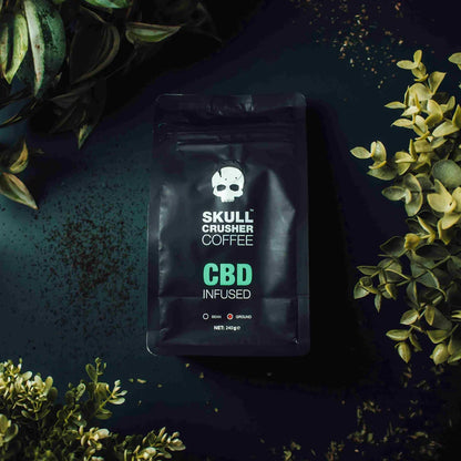 Bag of Skull Crusher Coffee infused with unique flavors, showcasing the Skull Crusher Coffee brand on a 4.1xCBDBag.