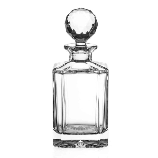 Crystal square whisky decanter from Glassware UK, 0.8L capacity, featuring a clear, elegant glass design for storing spirits.