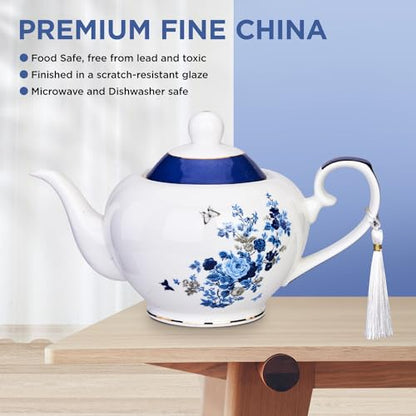 London Boutique teapot with Infuser - Tea Pot infusers for Loose Tea -700ml Capacity Perfect 2 Cup teapot -Easy Grab Handle Teapots (Rose Butterfly Navy)