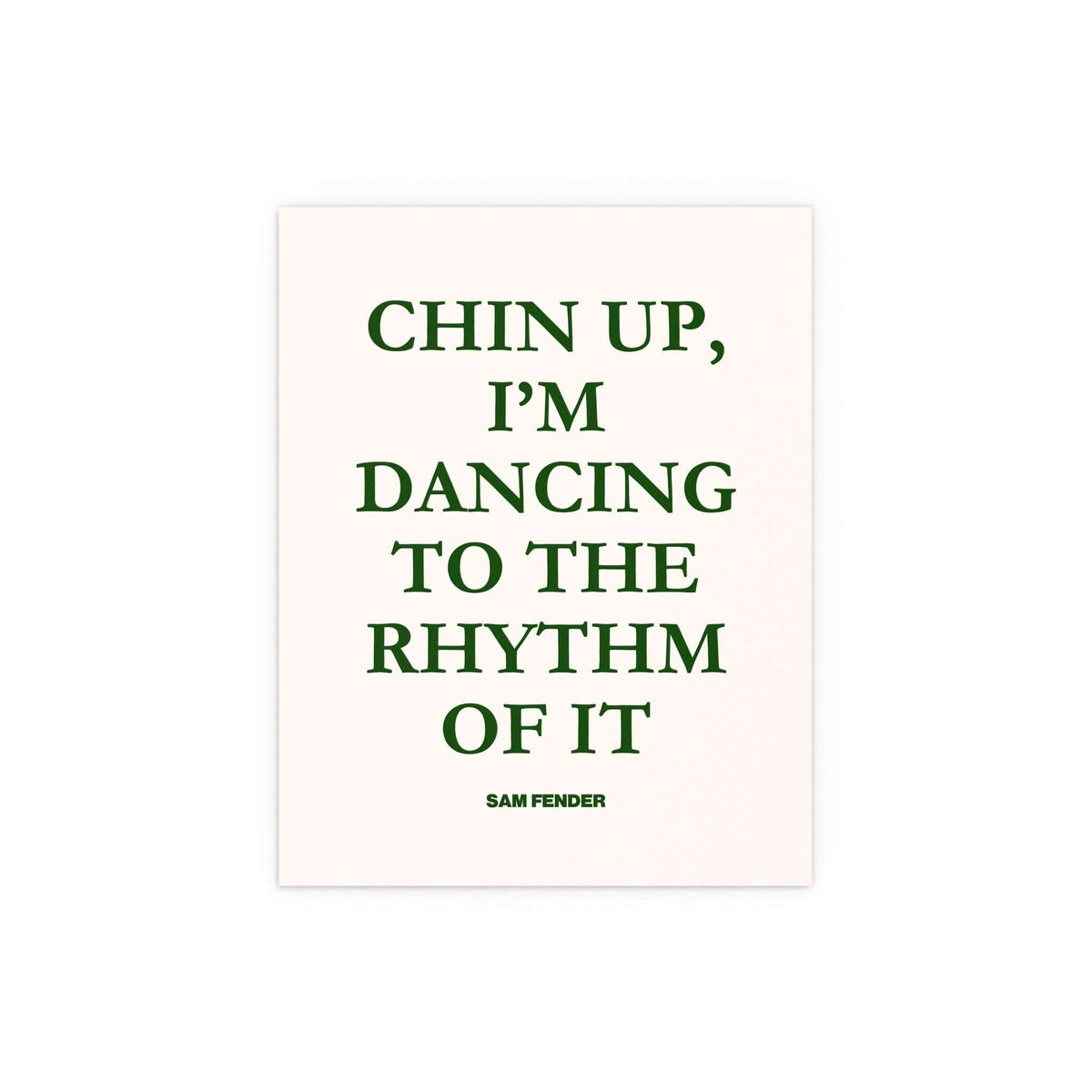 Green and off-white poster of Sam Fender's "Chin Up" by Glow On Prints, featuring a vibrant, artistic portrait of the musician.