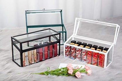 London Boutique Lipstick Organiser 21 Sections Lipstick Holder Storage with Lid Dustproof Extra High (Pine Green)