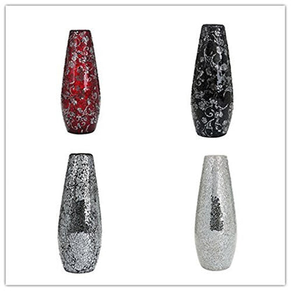 London Boutique large tall black mosaic glass vase with glitter accents, 18-inch decorative vase for flowers and gifts.