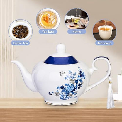 London Boutique teapot with Infuser - Tea Pot infusers for Loose Tea -700ml Capacity Perfect 2 Cup teapot -Easy Grab Handle Teapots (Rose Butterfly Navy)