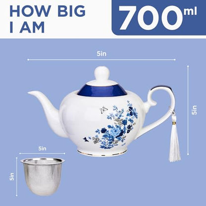 London Boutique teapot with Infuser - Tea Pot infusers for Loose Tea -700ml Capacity Perfect 2 Cup teapot -Easy Grab Handle Teapots (Rose Butterfly Navy)