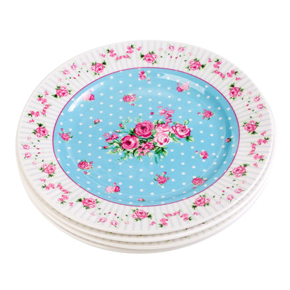 London Boutique Party Side Dessert Plates 7 Inches Wide Rimmed Rose Blue (Set of 4)