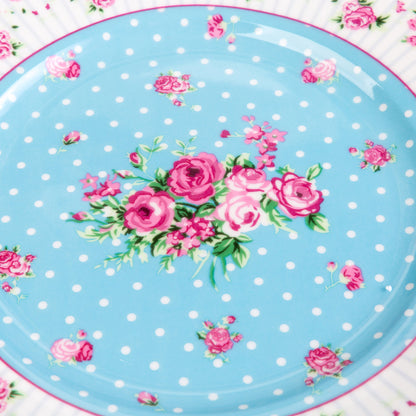 London Boutique Party Side Dessert Plates 7 Inches Wide Rimmed Rose Blue (Set of 4)