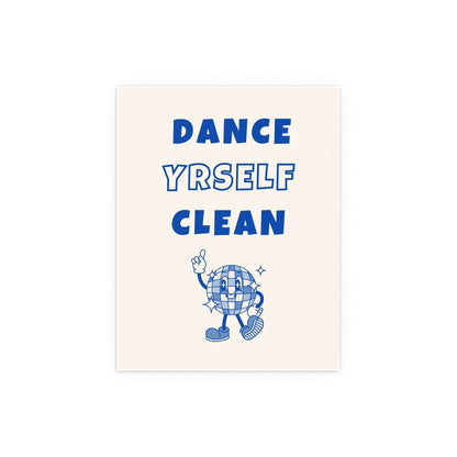 Off-white and blue LCD Soundsystem "Dance Yrself Clean" poster by Glow On Prints, featuring bold graphic design.