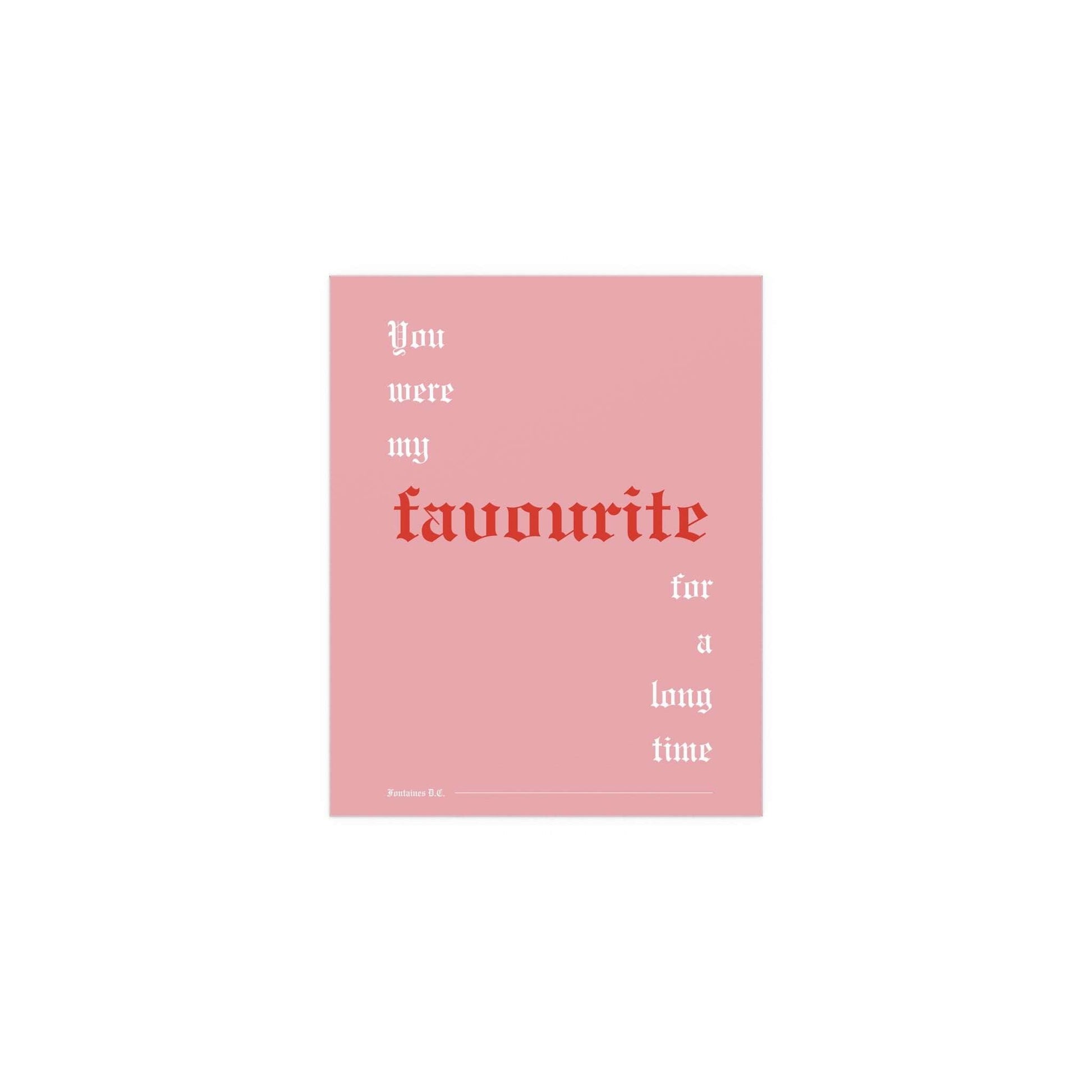 Pink, white, and red Fontaines DC Favourite poster by Glow On Prints featuring band artwork on paper.