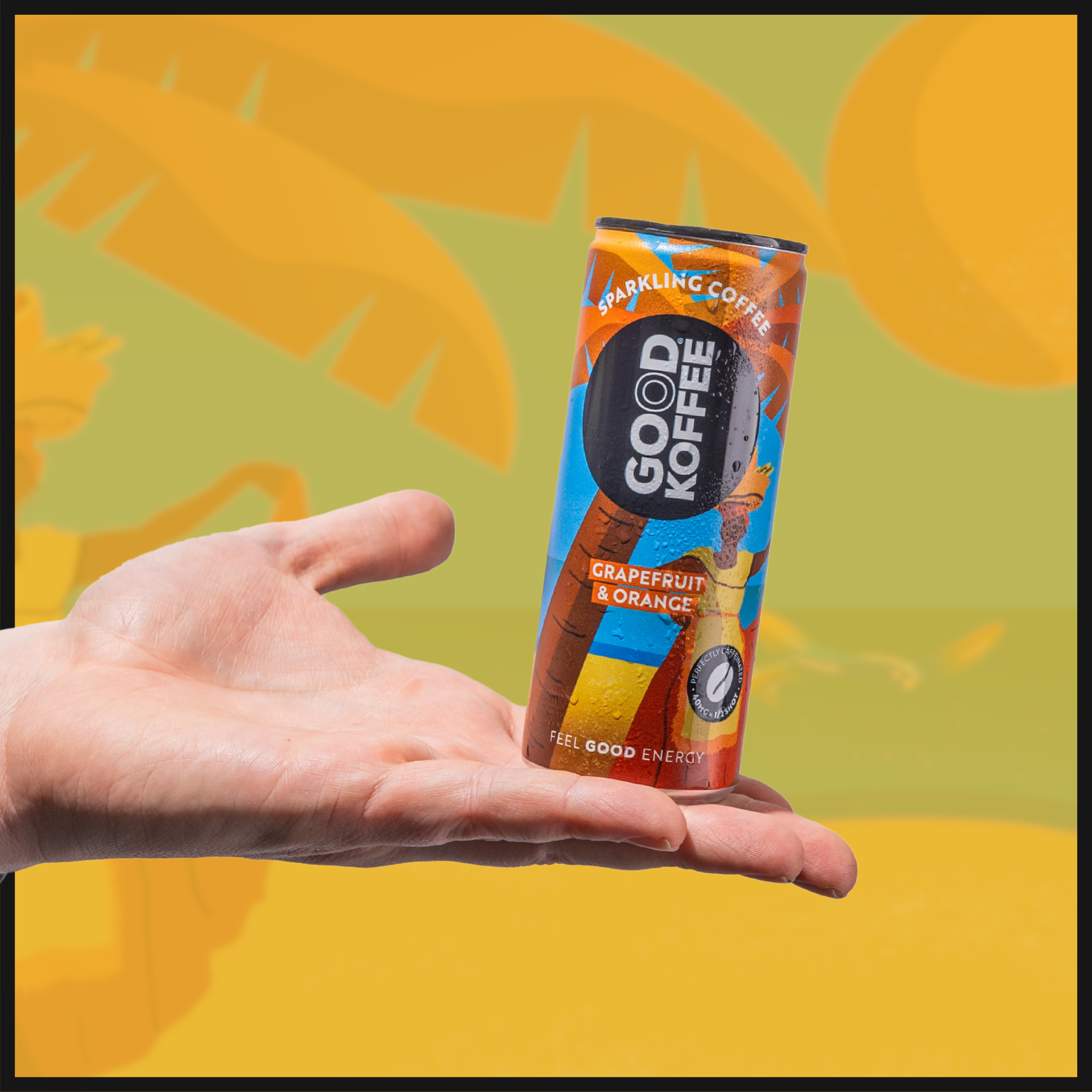 Six cans of GOOD KOFFEE sparkling coffee mixed flavor trial pack, showing colorful cans with vibrant labels.