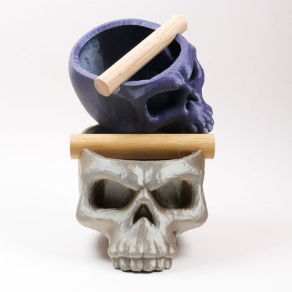Gothic Skull Espresso Knock Box with Oak Bar by KNOCDIC®, featuring a dark skull design and wooden bar for coffee tampering.