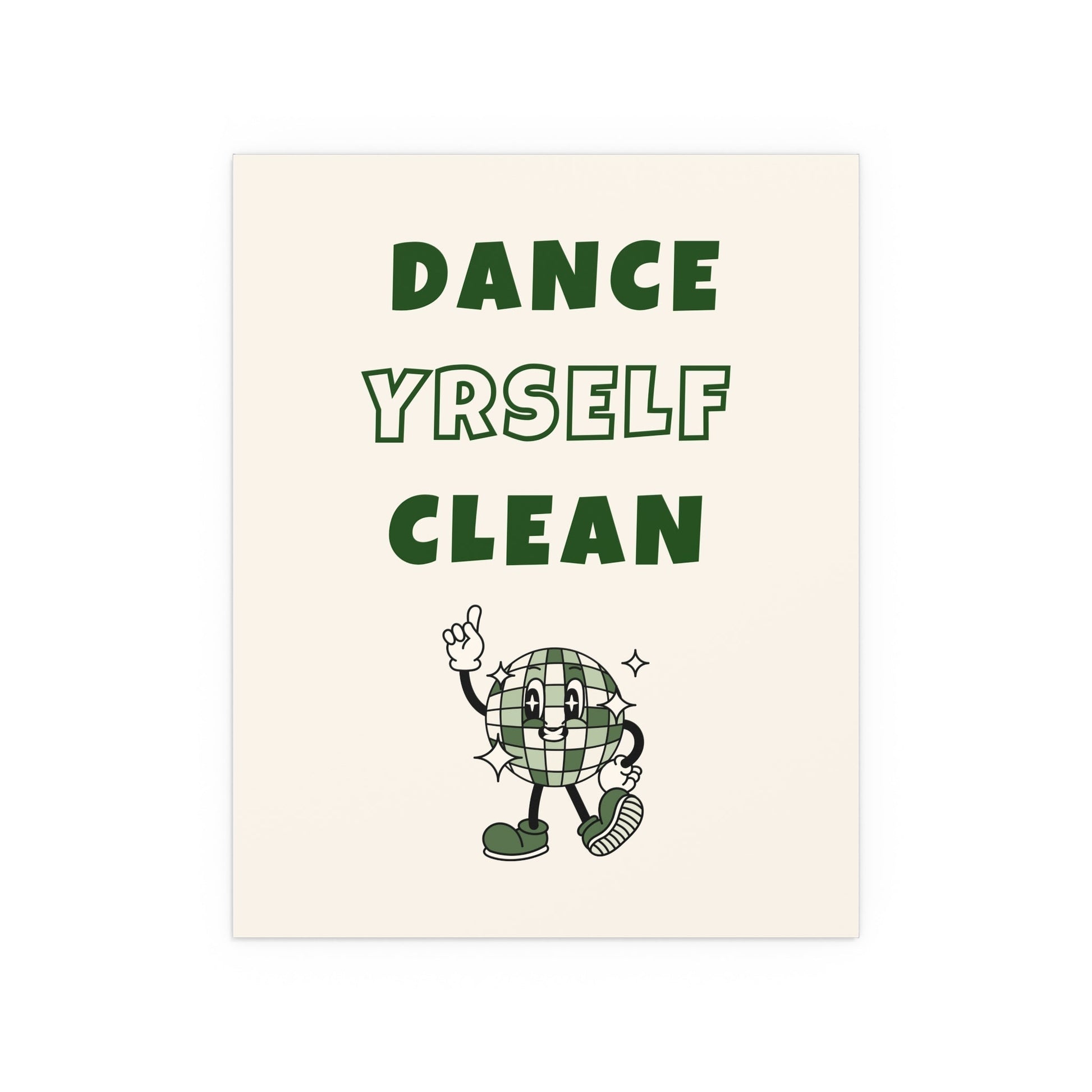 LCD Soundsystem Dance Yrself Clean poster with off-white and green design by Glow On Prints, showcasing bold typography and modern artwork.