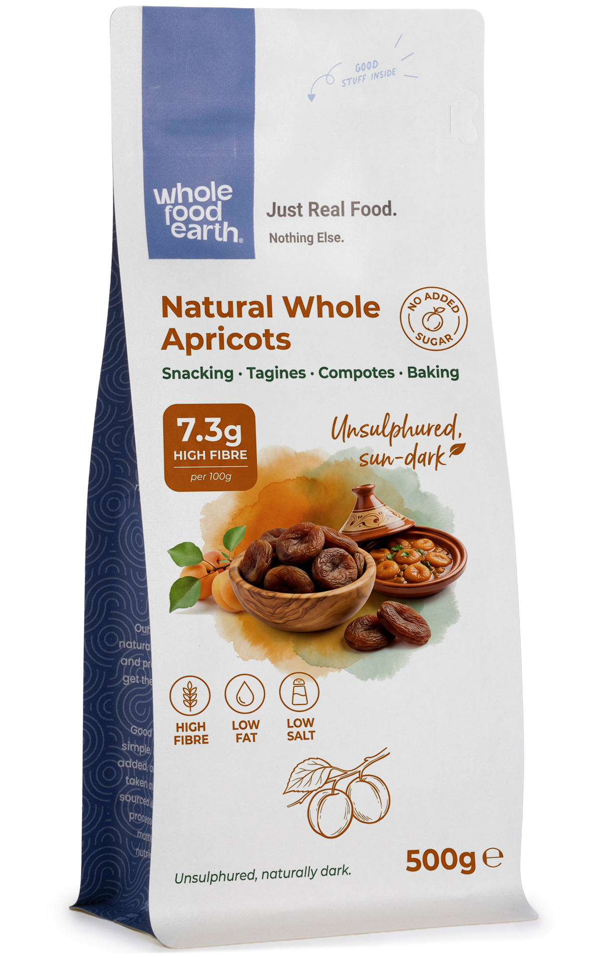 Dried whole apricots from Whole Food Earth, natural and sun-dried, showing their bright orange color and plump, chewy texture.