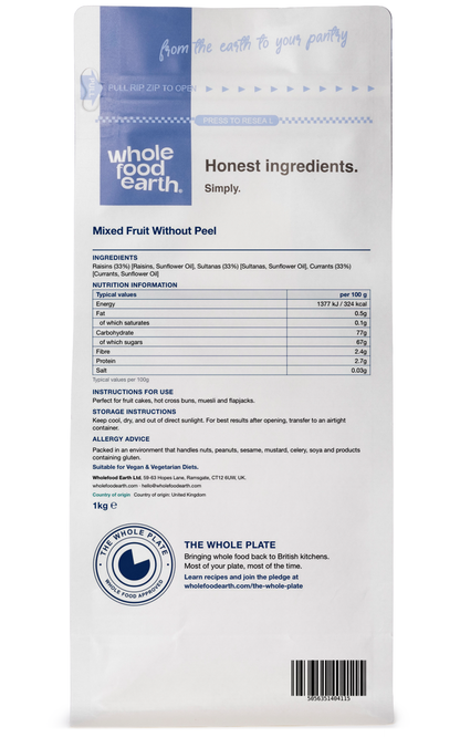 Dried mixed fruit without peel from Whole Food Earth, showcasing a colorful variety of dried fruits in a natural setting.