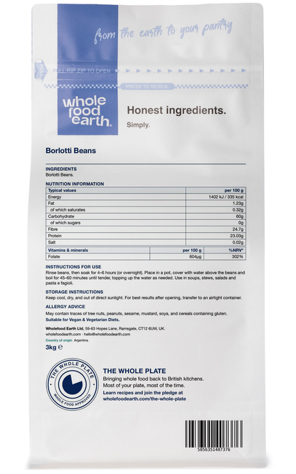 Borlotti beans from Whole Food Earth, showing dried beans in a 3D back view on a white background.