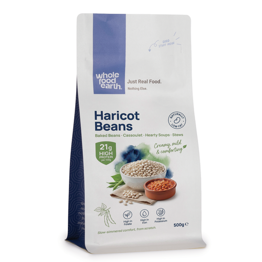 Whole Food Earth haricot beans in a bowl, showcasing fresh, cooked beans as part of Beans & Pulses category.