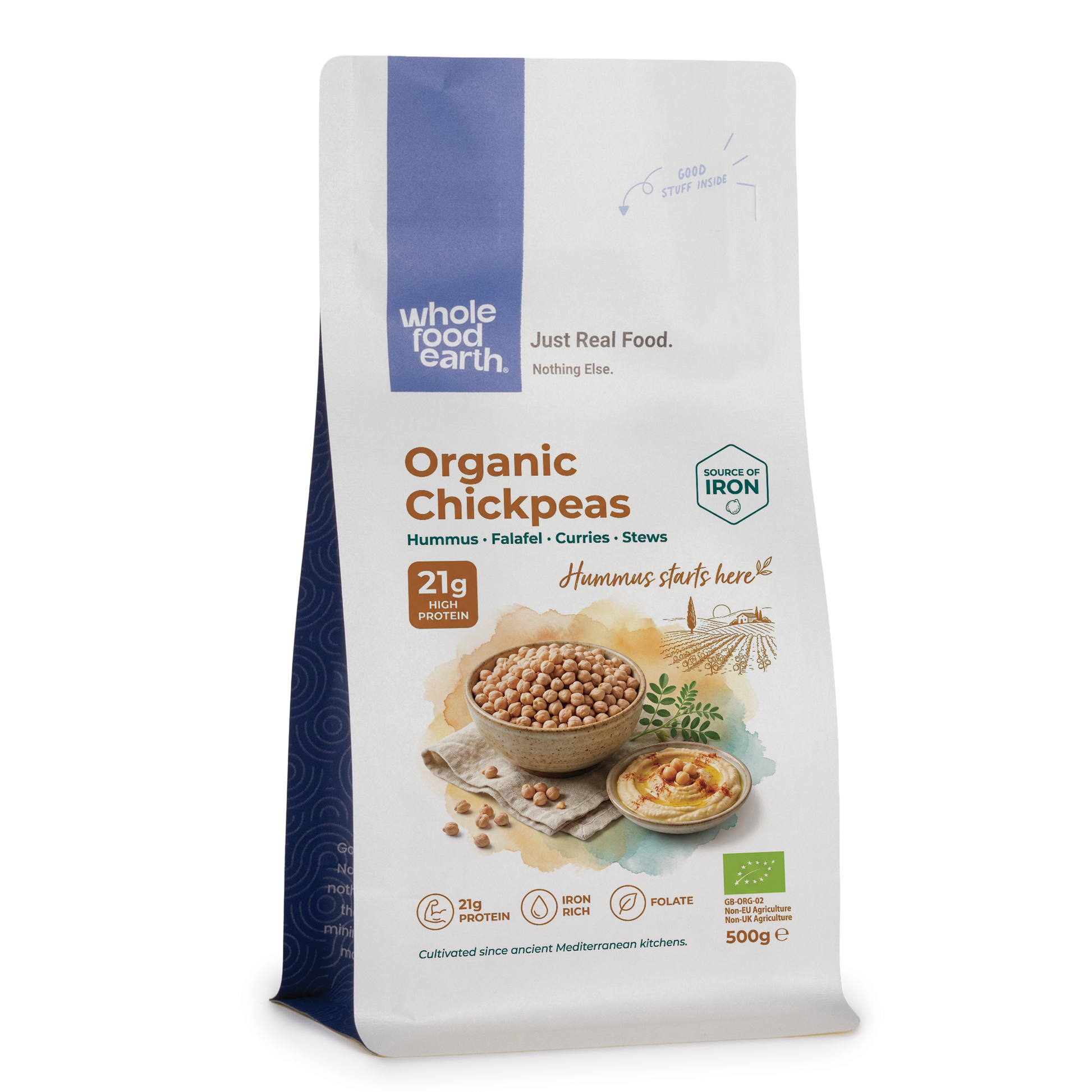 Organic chickpeas in a bowl, Whole Food Earth nuts and seeds product, fresh and healthy plant-based protein source.