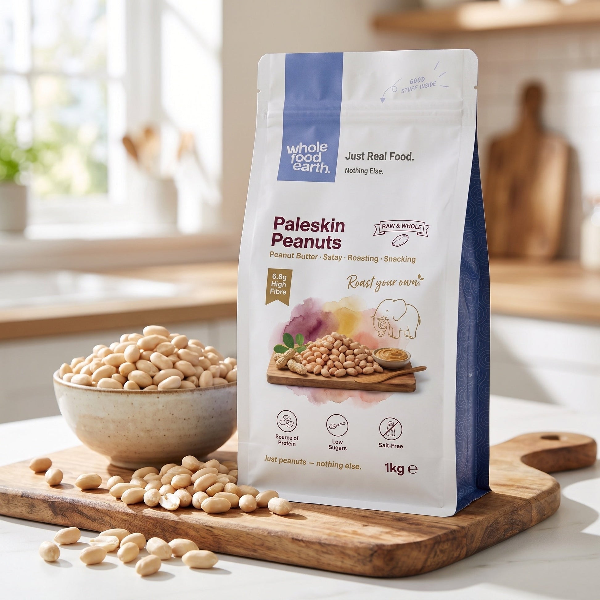 Organic Paleskin Peanuts from Whole Food Earth, whole nuts with light brown skins, ideal for snacking or cooking.