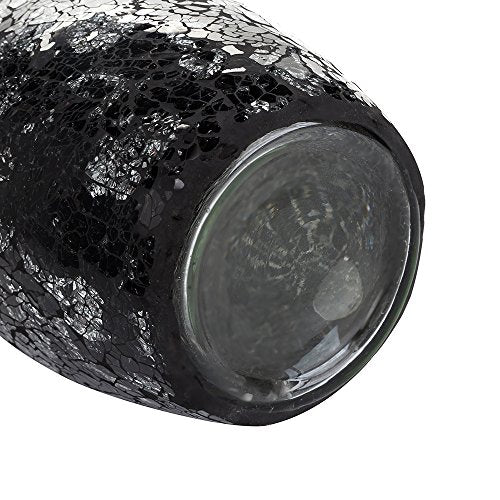 Large black mosaic glass vase, 18-inch tall, handmade decorative vase with glitter accents and floral design from London Boutique Lifestyle.