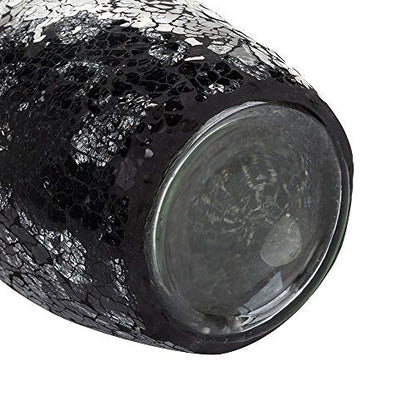 Large black mosaic glass vase, 18-inch tall, handmade decorative vase with glitter accents and floral design from London Boutique Lifestyle.