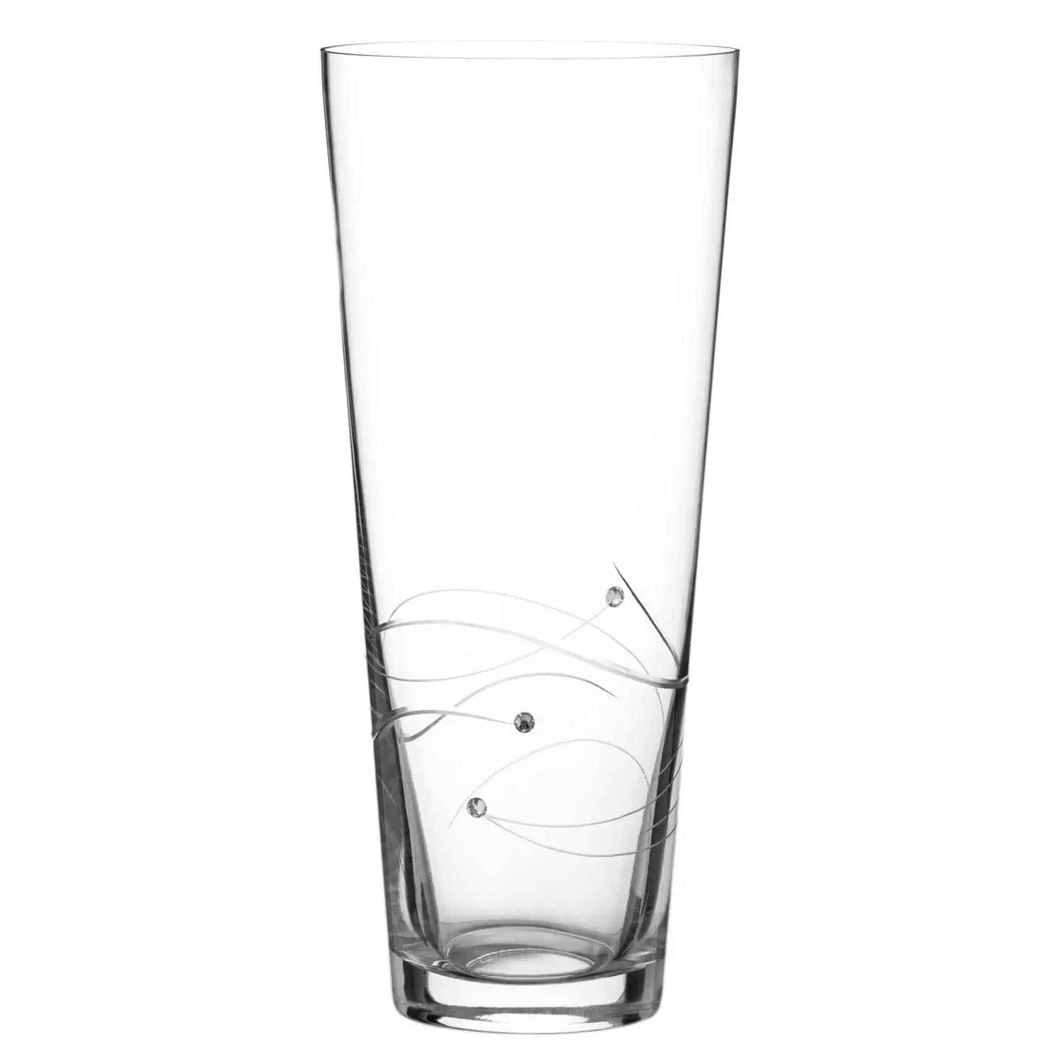 Glassware UK diamante conical vase with spiral design cuts, showcasing a sleek, modern glass vase with intricate detailing.