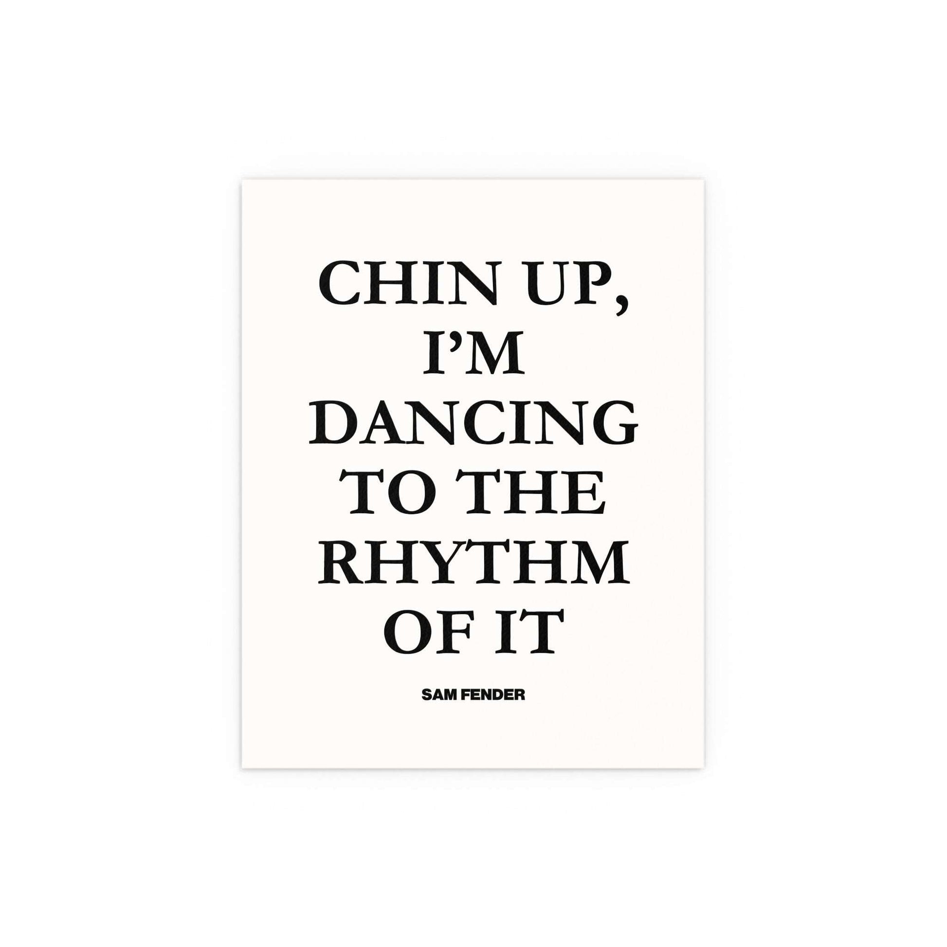 Black and white poster of Sam Fender's "Chin Up" by Glow On Prints, featuring a portrait of the singer.