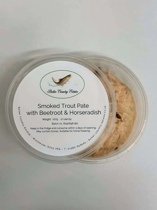 Online Order 500g Party Pack Smoked Trout Pate beetroot & horseradish