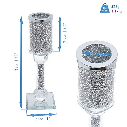 London Boutique Lifestyle crystal candle holder with a sparkling crushed diamond-filled square base, elegant and decorative.