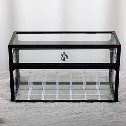 London Boutique Lipstick Organiser 21 Sections Lipstick Holder Storage with Lid Dustproof Extra High (Pine Green)
