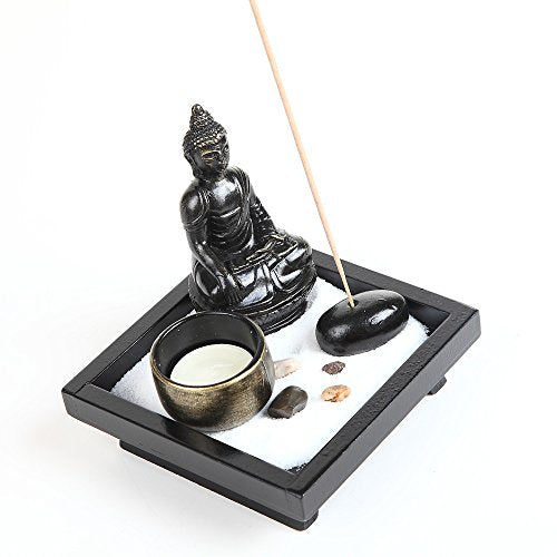 Thai Sitting Buddha statue candle holder set made of natural stone and rattan by London Boutique Lifestyle.