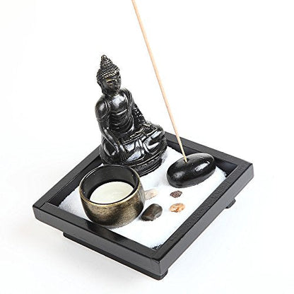 Thai Sitting Buddha statue candle holder set made of natural stone and rattan by London Boutique Lifestyle.
