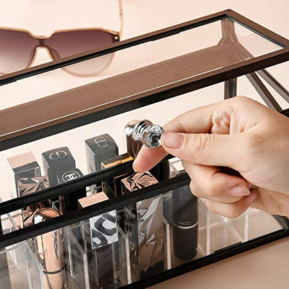 London Boutique Lipstick Organiser 21 Sections Lipstick Holder Storage with Lid Dustproof Extra High (Pine Green)