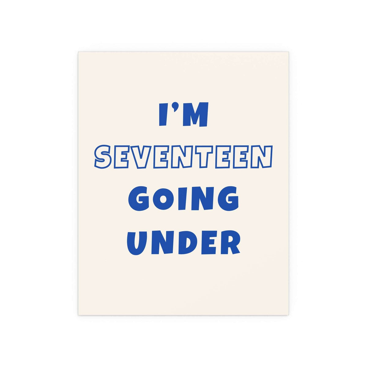 Off-white and blue poster of Sam Fender's "Seventeen Going Under" by Glow On Prints, featuring a vibrant music-inspired design.