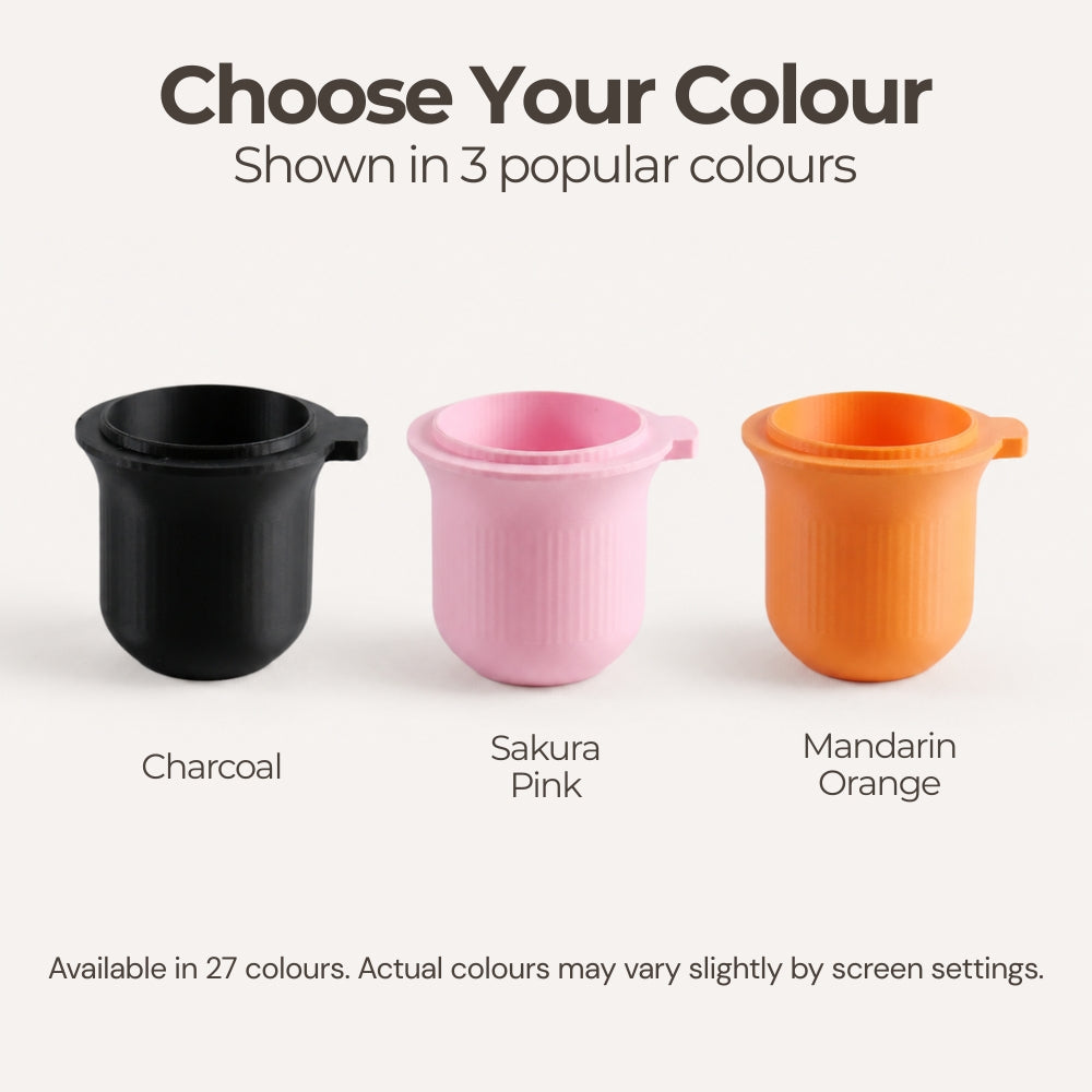 KNOCDIC® 54mm Sage coffee bean dosing cup with grinder activation tab for Breville espresso machines, in a vibrant color.