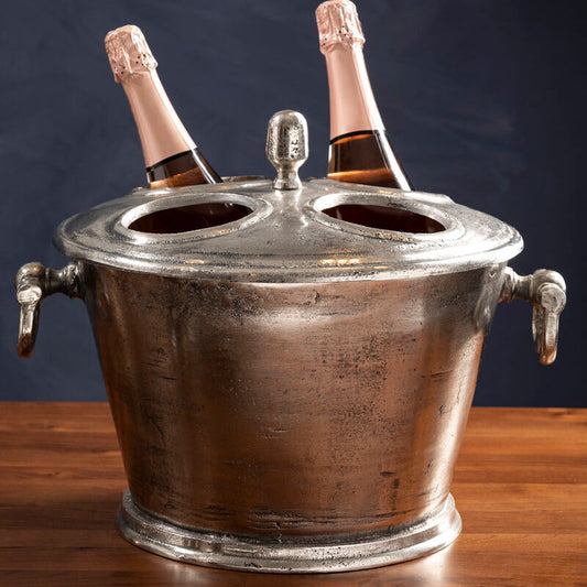 Antique silver Orsina 4-bottle wine cooler with rustic finish and bottle compartments