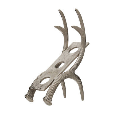 Orsina silver metal 3-bottle wine rack with curved antler design