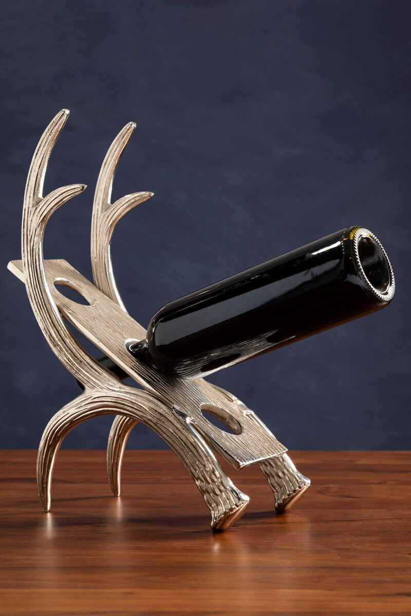 Orsina silver metal 3-bottle wine rack with curved antler design