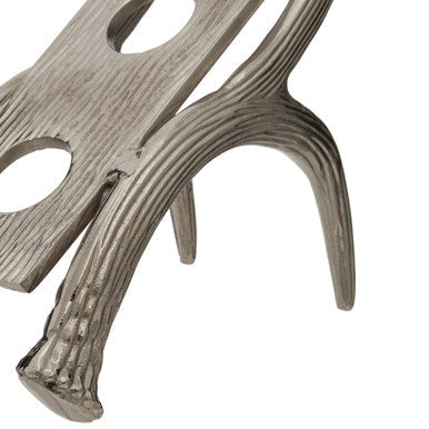 Orsina silver metal 3-bottle wine rack with a curved antler design holding wine bottles