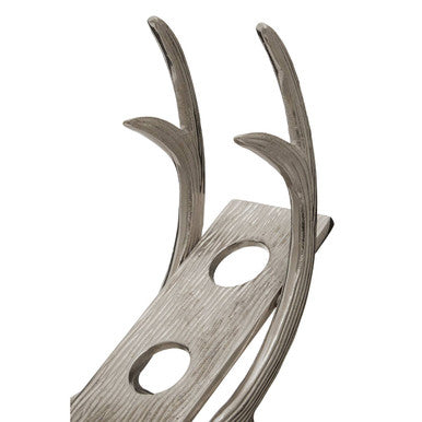 Orsina silver metal 3-bottle wine rack with curved antler design