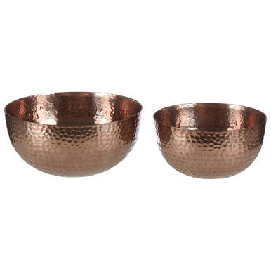 Set of 2 round Solis decorative bowls by Orsina, shown together in complementary designs