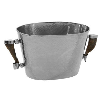 Orsina Haven Horn Handle Wine Cooler with sculpted horn handles on a textured bucket body