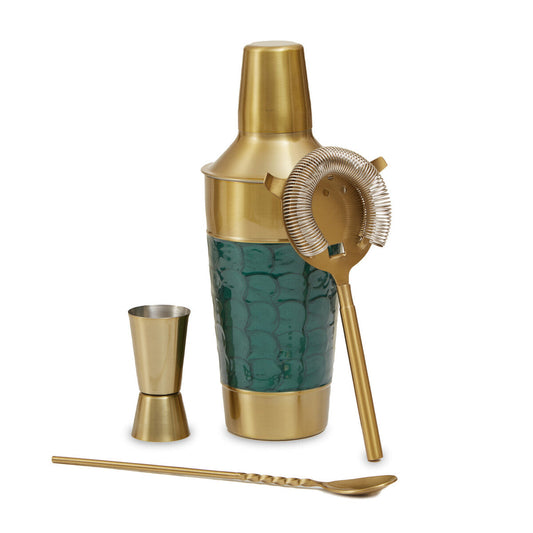 Orsina green enamel 4-piece cocktail set with shaker and bar accessories, Carolina style