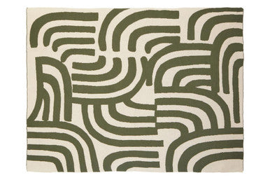 Natural and green Bosie Ozella throw by Orsina, showing soft textured fabric close-up