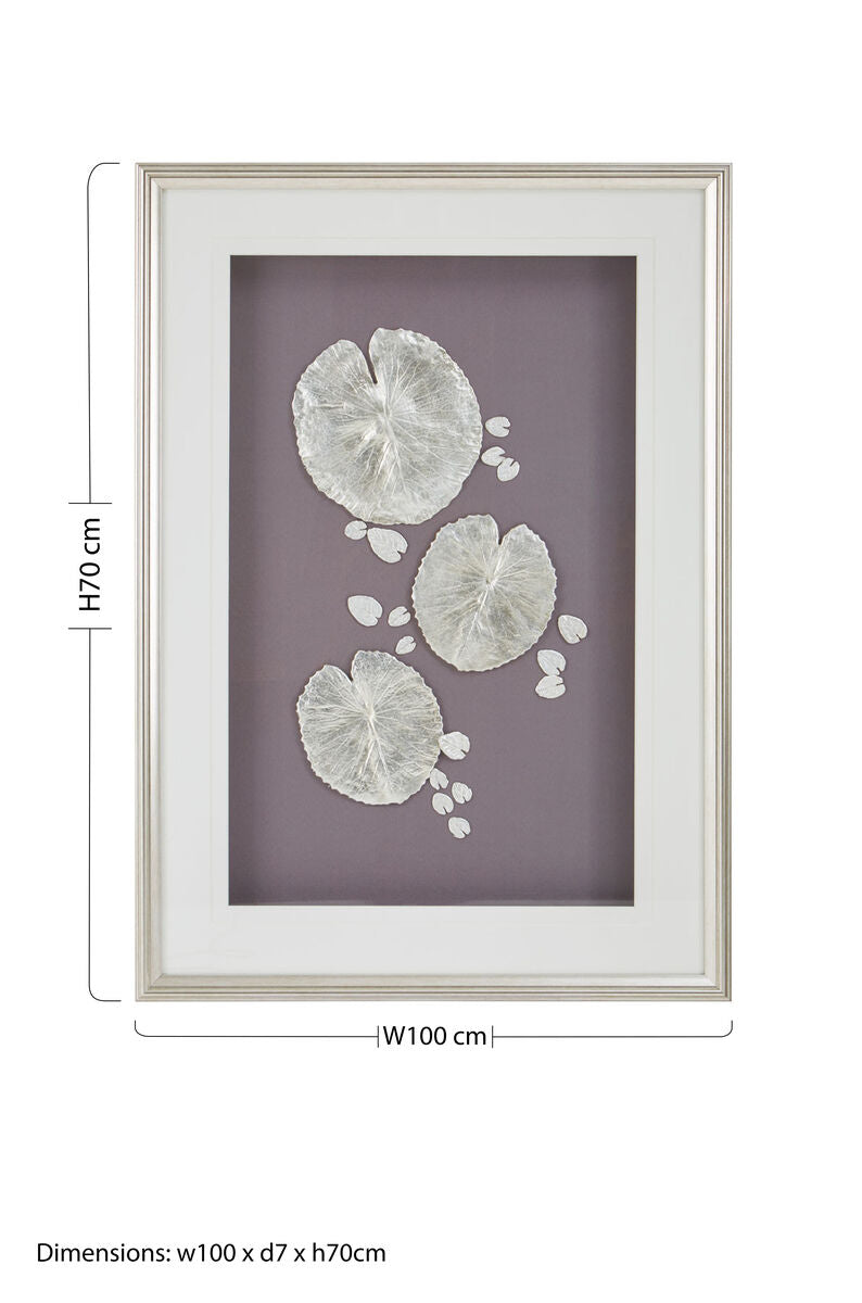 Silver leaf design wall art with wooden frame by Orsina