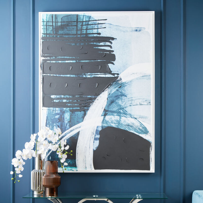 Orsina Astratto blue and black brushstroke wall art on a neutral background